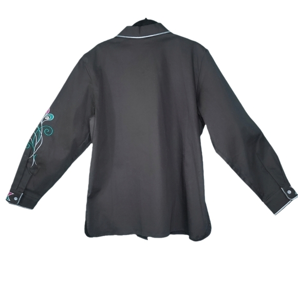 Bob Mackie Wearable Art Black Button-down Embroidered Shirt Size M - Picture 2 of 16
